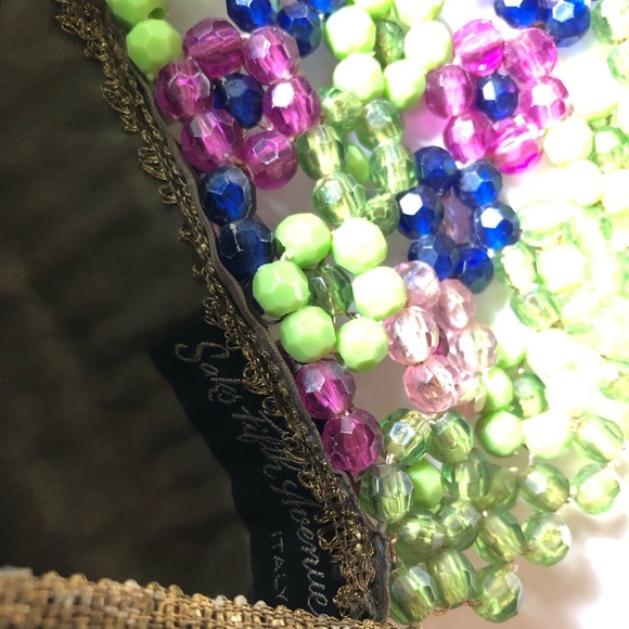 Rare handbeaded Vintage 1970s Saks Fifth ave Italy bead green purple clutch 7” - Picture 5 of 9